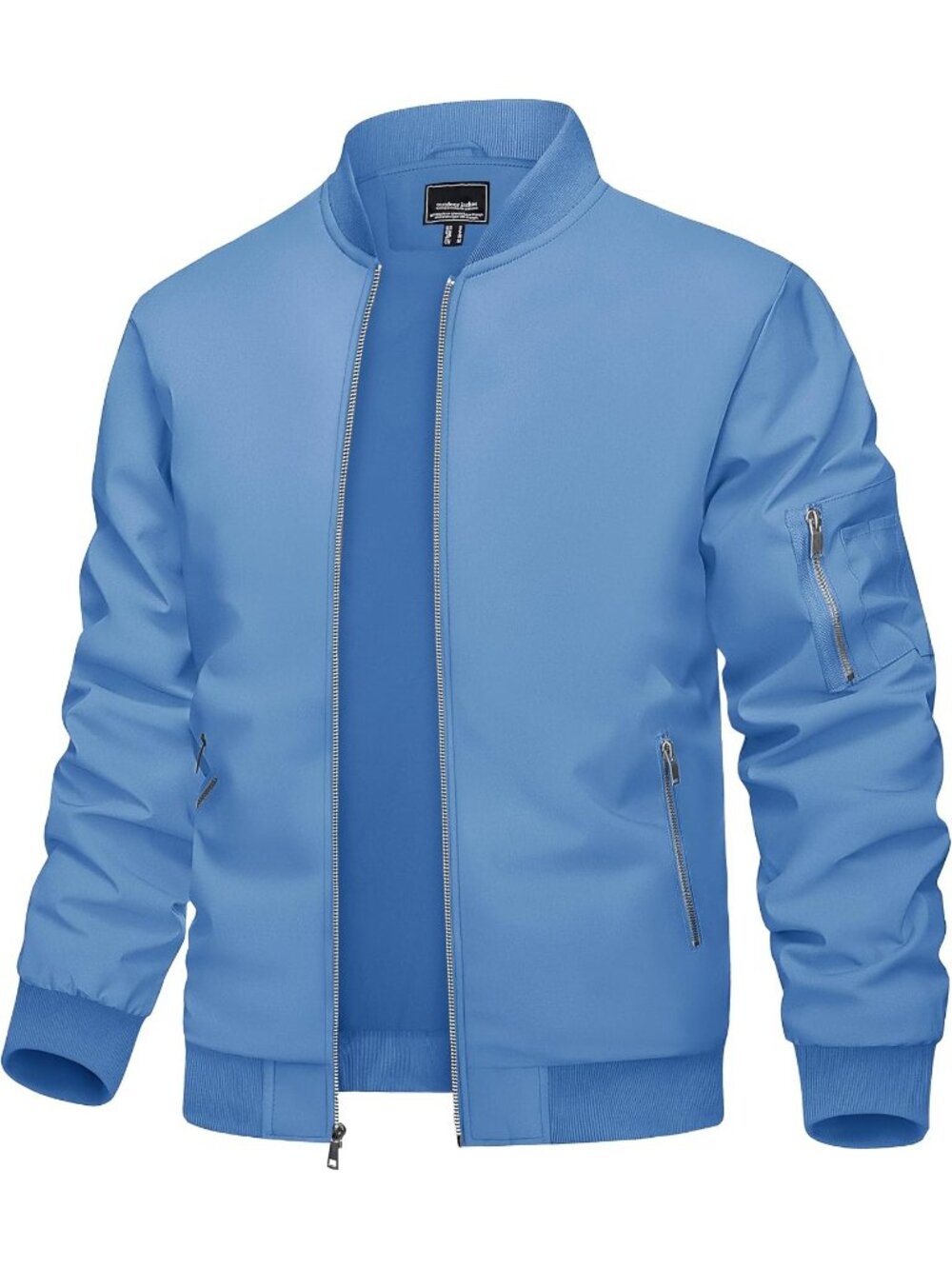 🆕Men's Ice Blue Bomber Jacket Lightweight Spring Fall Windbreaker Casual